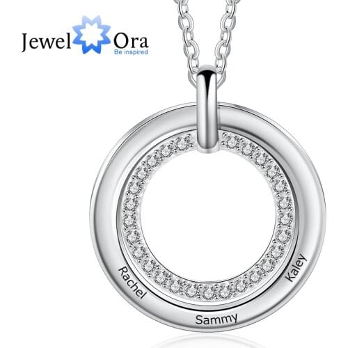Personalized Name Engraved Circle Necklaces for Women Customize Cubic Zirconia Round Pendant Necklace Jewelry(JewelOra NE104204)