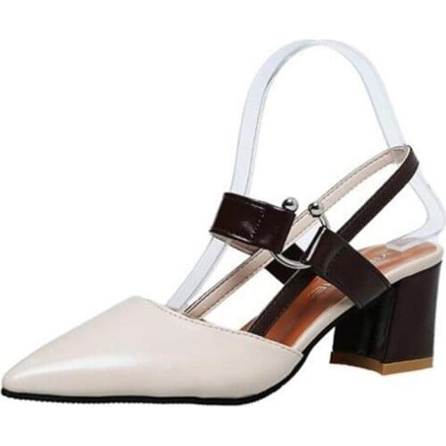 2019 spring new hollow coarse sandals high-heeled shallow mouth pointed pumps shoes work shoes women Female sexy high heels 6CM