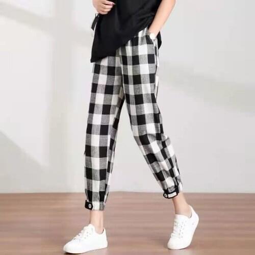 Vintage Plaid Tie Feet Women Pants 2021 New Fashion Casual Jogger Sweatpants Summer Harem pants Female Long Trousers Streetwear