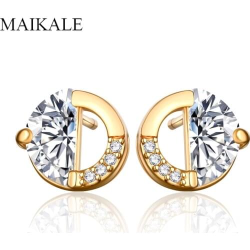 MAIKALE Simple Round Circle Zirconia Stud Earrings for Women Gold Charm Small Earings Fashion Jewelry Accessories Gifts