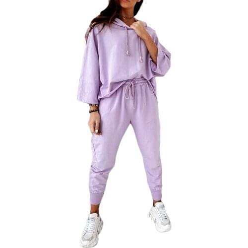 Womens Tracksuits Hooded Sweatshirts Autumn Winter Oversize Hoodies Solid Color Jackets Female Fashion Casual Sets 2021