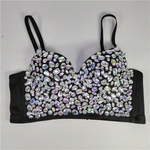 2021 New Female Beaded Camisole Bright Diamond Luxury Fashion Sexy Backless Crop Top Bustier Bra Night Club Party Tank Tops Y763
