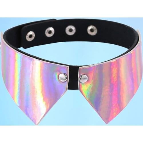 New Personality fashion brand vintage women bow tie false collar necklace laser leather collar chain short collarbone chain