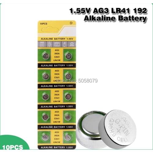 10PCS Button Battery 1.55V AG3 392A L736 LR41 392 384 SR41SW CX41 192 AG 3 G3 LR736 SR41 Alkaline Button Cell Coin Batteries