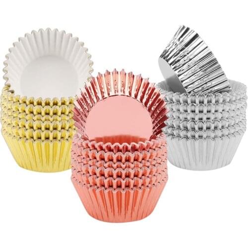 100PCs Foil Cupcake Paper Cups Disposable Cupcake Aluminum Pans Liners Case Baking Egg Tart Mold Foil Paper Cup Eggtart Mould