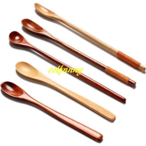 100pcs/lot 16.5cm 20cm Longth Natual Wooden Spoon coffee Tea Wood Stirrer Spoons Bar tools
