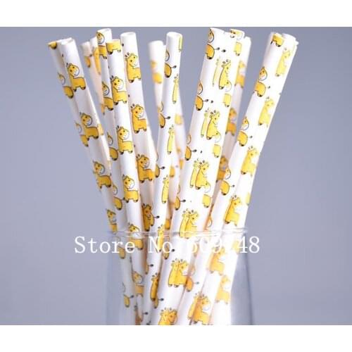 100pcs Yellow Horse Paper Straws,Cute Fun Kids Child Animal Toy Doll Cartoon Princess Birthday Party Baby Shower,Mason Jar Bulk