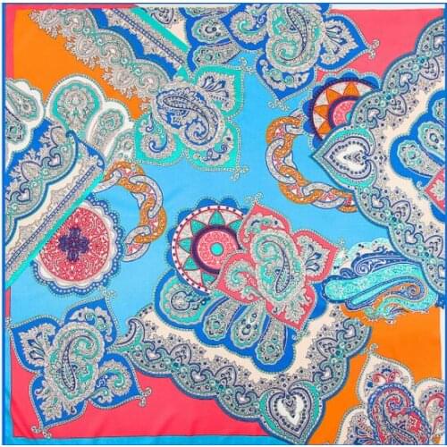 100cm*100cm Twill Silk Women Silk Square New Cashew Patchwork Print Silk Scarf Femal High Quality Brand Shawl