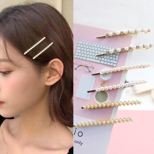 2pcs/set Rhinestone Pearl Hair Clips Bang Side Clips Barrette Stick Hairpin Hair Styling Accessories For Women Girls