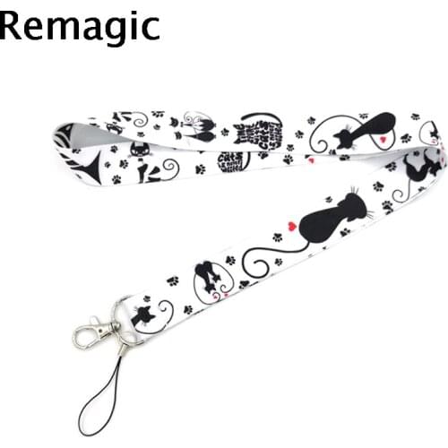 20pcs Black cat animal cartoon vintage 90s Neck keychain necklace Cartoon Neck Strap Lanyard ID badge holder Keychain Lanyards