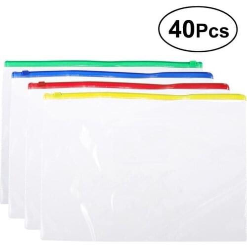 40Pcs Premium A5 File Pockets Documents Organizer File Bags Pouch PVC Plastic Zipper for Home Office