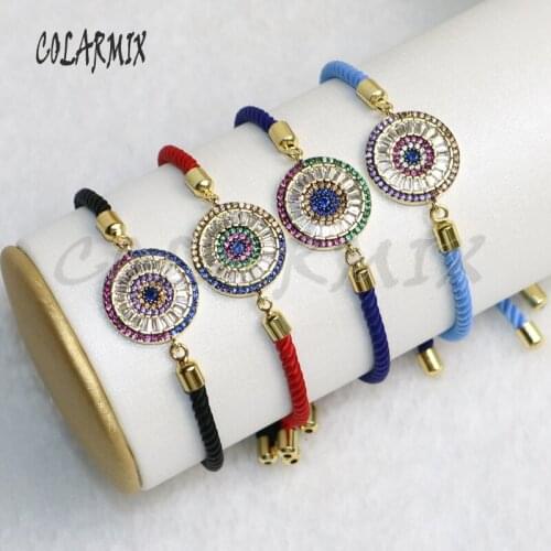 6 Pcs Round zircon Eye shape charms Double hoops Rainbow color Crystal eye pendant jewelry charms for bracelet making 5273