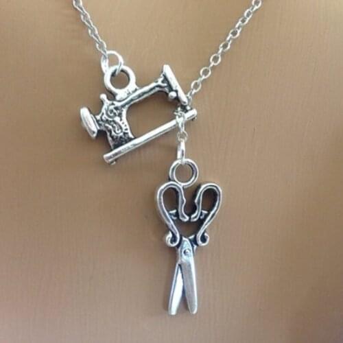 Personalized Accessories Sewing Machine Scissors Pendant Fashion Sister Women Necklace Collarbone Chain Wholesale