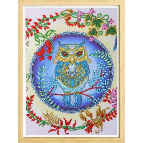 DIY5D cartoon animal owl flower full round diamond special-shaped diamond gem with gold diamond handmade cross stitch crystal d