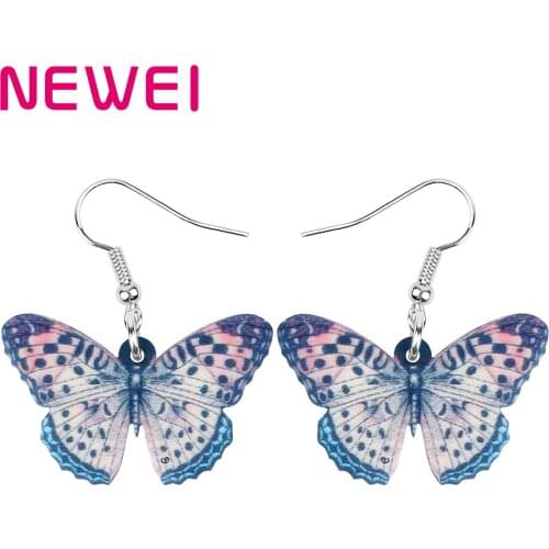 Newei Acrylic Spot Brush-footed Butterfly Earrings Big Long Printing Insect Animal Dangle Drop Jewelry For Women Kid Summer Gift