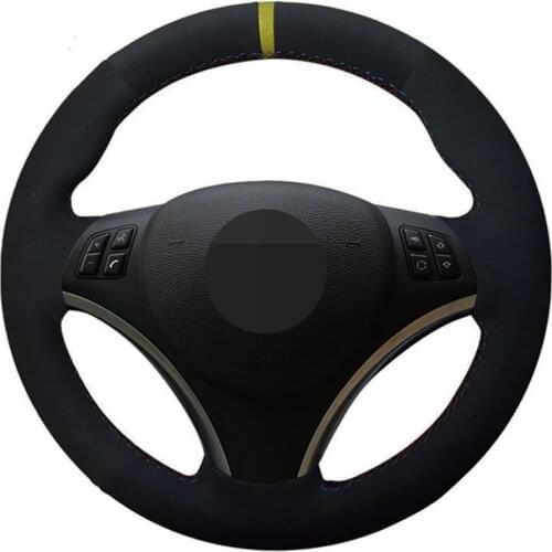 Car Steering Wheel Cover DIY Hand-stitched Black Soft Suede For BMW E90 E91 E92 E93 E87 E81 E82 E88 X1 E84 Accessories