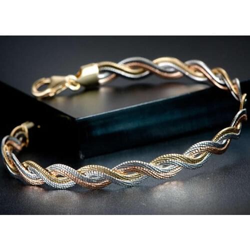 Pure 18K Multi-tone Gold Bracelet Women AU750 Gold Rope Chain Bracelet