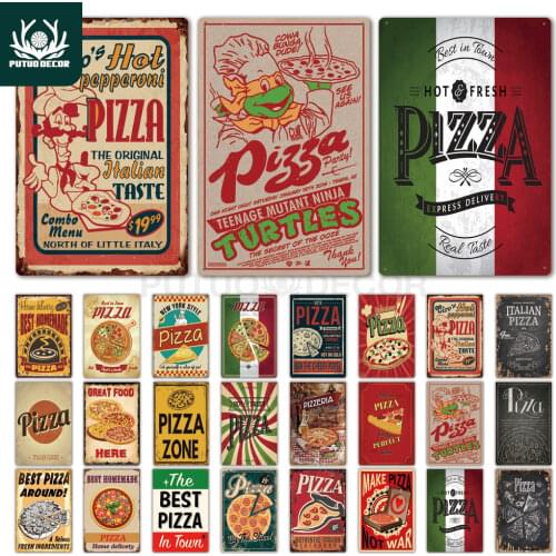 Pizza Metal Sign Vintage Tin Sign Plaque Vintage Retro Wall Decor for Cafe Bistro Restaurant Pizza Zone