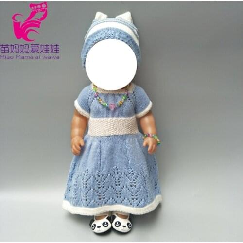 Baby dolls dress for 43 cm baby Doll knit dress hat scarf set For 18 inch girl Toy Doll outfit hat necklace Accessories