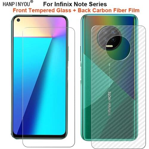 For Infinix Note 7 Note7 6.95" 1 Set = Soft Back Carbon Fiber Film + Premium Tempered Glass Front Screen Protector