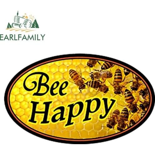 EARLFAMILY 13cm x 7.5cm Car Styling Bee Happy Decal Car Sticker Beekeeping Skep Beehive Honeycomb Bumper Windows Accessories