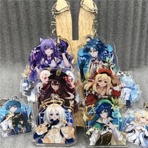 Genshin Impact Keychain Anime Game Badge Accessories Keqing Hutao Klee Paimon Cosplay Props Key Chain Cartoon Backpack Pendant
