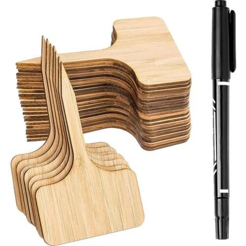 HOT T-Type Bamboo Plant Labels Eco-Friendly Wooden Plant Sign Tags Garden Markers for Bonsai Seed Potted Herbs Flowers Tool 2021
