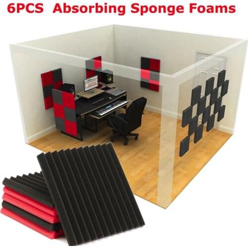 6pcs Red Black Soundproofing Foam Sound Absorbing Noise Sponge Foaming For KTV Acoustic Panels Studio Foam Wedges 30x30x2.5cm