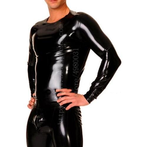Cool black mens long sleeve tight latex t-shirt what is made of 0.4mm thickness natural & flexible latex materials