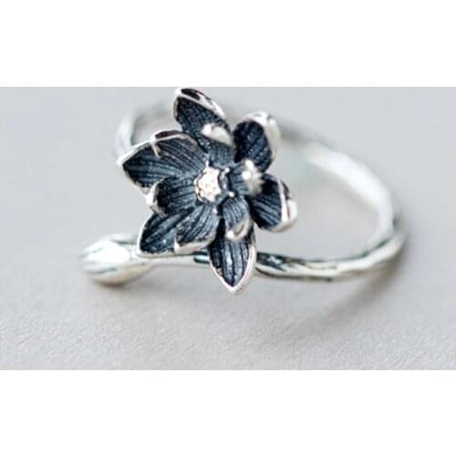 QIMING Floral fashion Open Antique Rings For Women Retro Style Lady Flower Lotus Ring Prevent Allergy Christmas Day Gift