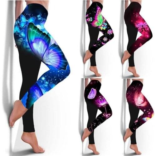 Fashion Butterfly Print Women Leggings Fitness Yoga Ladies Leggings Sporting Leggings Jogging Elastic Slim Pants Leggings