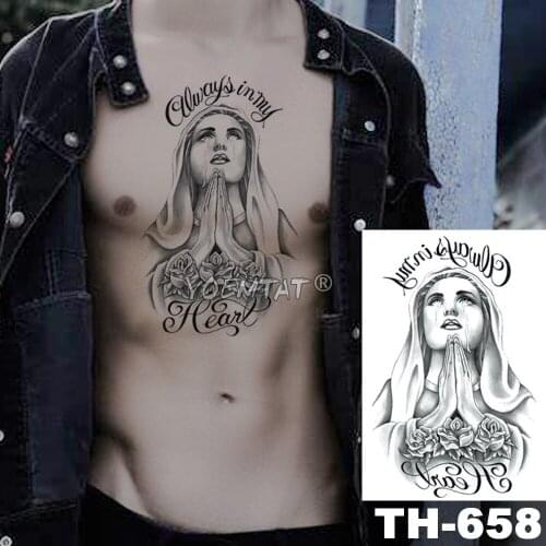Praying Spades Arm Temporary Tattoo Sticker Gun Rose Flower Waterproof Tatto Virgin Mary Body Art Fake Tatoo Men Women