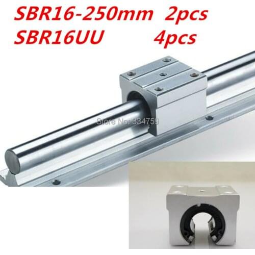 SBR16 linear guide set: SBR16 L250mm(2pcs)+SBR16UU linear bearing block(4pcs) cnc parts