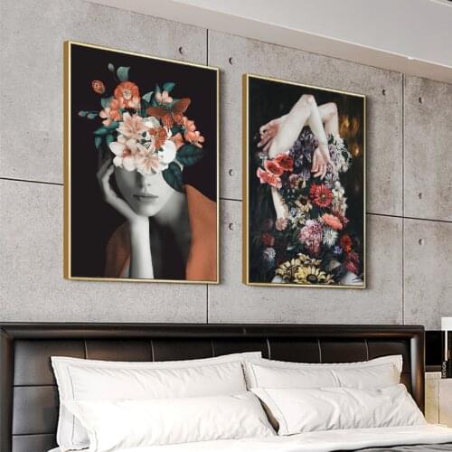 Flowers Girl Wall Art Abstract Paintings On Canvas Women Posters And Prints Modular Pictures for Living Room Home Decor