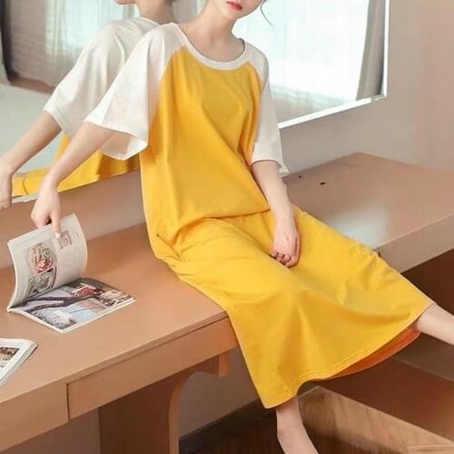 Nightgowns Women Summer Patchwork Oversize Loose Stylish Simple Korean Style Comfortable Womens Nightwear Sleepshirt Chic Casual