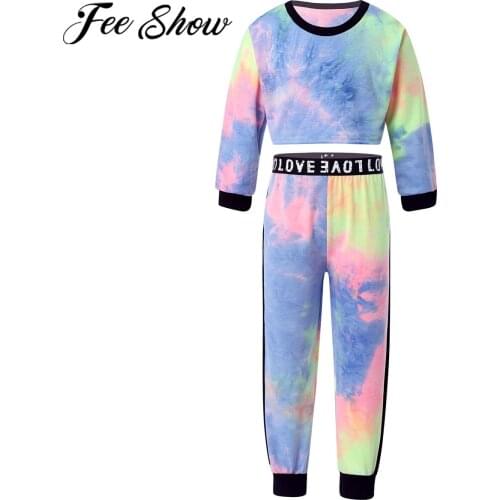 1-6Y Girls Clothes Sets Tie Dye Print Crop Tops T-Shirt+Letter Pants Children Clothing Spring Autumn Kid Teen Clothes Sport Suit