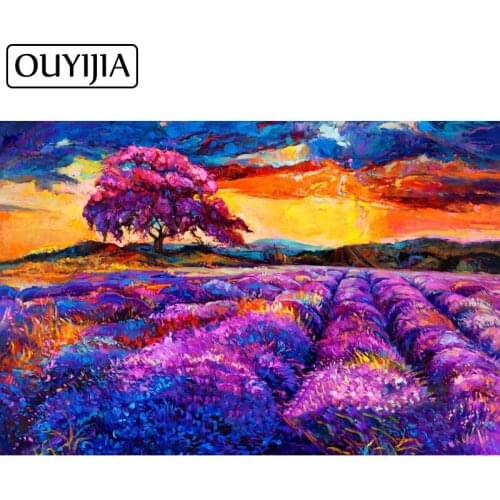 OUYIJIA 5D DIY Scenery Lavender Diamond Painting Full Square Cross Stitch Embroidery Diamond Mosaic Rhinestone Accessories