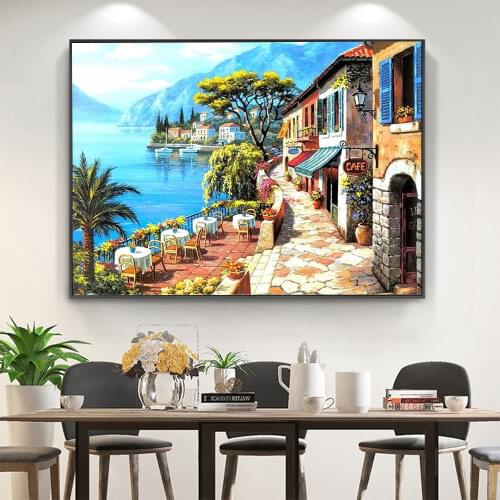 Landscape Town Seaside DIY Embroidery Cross Stitch 11CT Kits Craft Needlework Set Printed Canvas Cotton Thread Home Room