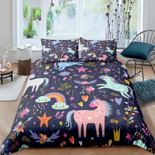 Cartoon Fantasy Unicorn Bedding Set 3D Animal Printed Queen King Size Duvet Cover with Pillow Sham Bed Sets Home Textiles