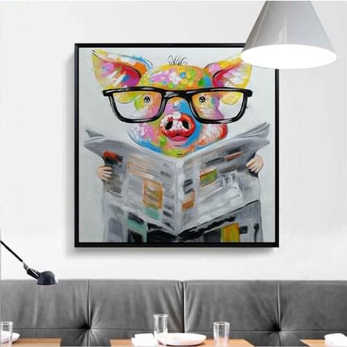 Art Hand Painted Canvas Oil Paintings Pig Modern Abstract Animal Posters and Prints Wall Art Picture Kids Room Home Decor