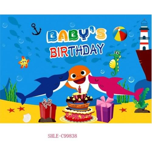 SHENGYONGBAO Cute Cartoon Shark Backdrop for Kids Birthday Theme Party Decoration Baby Photo Background 210521-66