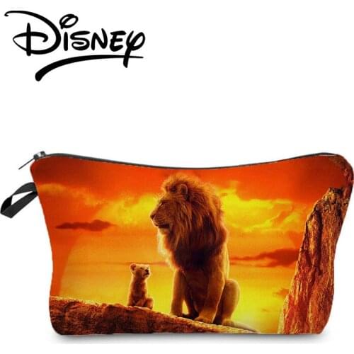 Disney The Lion King Printing Cosmetic Bags Orange Cool Women Storage Bag Animal Makeup Bag Bright Colors Pencil Case Wholesale