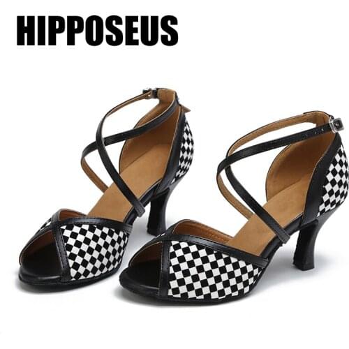 HIPPOSEUS Dance-Shoes For Girls Women Ladies Ballroom Latin Modern Tango Jazz Dancing Shoes Black Practice Heeled Salsa Sandals