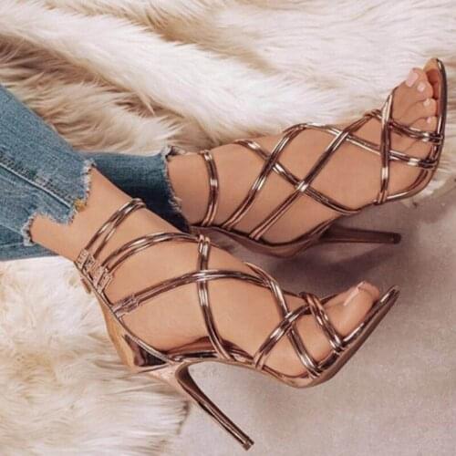 Women Sandals High Heels Luxury Patent Leather Pumps Ladies Cross Strap Narrow Band Shoes Women Size 43 Casual Strippers Shoes
