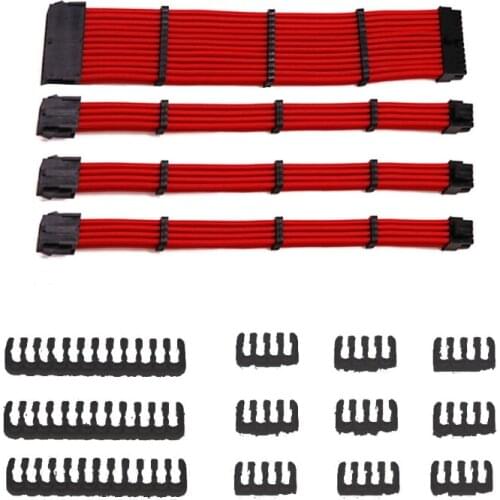 Female to Male 18AWG Sleeved PSU PC Extension Power Cord Cable Kits 1x AT X 24P 1x CPU 8P 2x PCI-E 8P with Combs N2UB