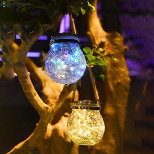 Outdoor Solar Lantern 30 LED Crackled Glass Ball Decorative Hanging Solar Lights Waterproof Solar Powered Lanterns Garden Decor