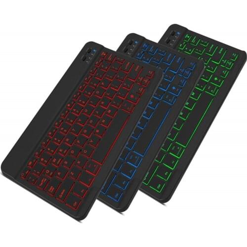 Universal Slim Portable Wireless Bluetooth 3.0 7-Colors Backlit Keyboard with Built in Rechargeable Battery 78key Black