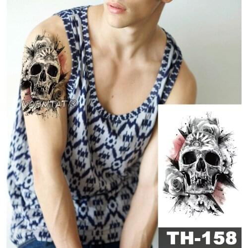 Waterproof Temporary Tattoo Sticker Skull Rose pattern Water Transfer ink jet Wild Man body art flash fake tatoo