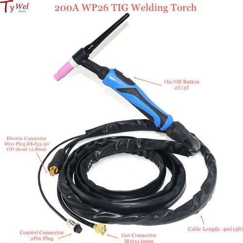 WP26 TIG Torch TIG26 Argon Welding Torch 4 meters 13ft Air Cooled torch for 180A-220A TIG Welding Machine