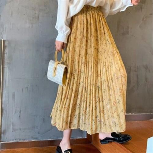 Women Spring Elegant Floral Printed Midi Skirts Fashion Ladies Summer Streetwear Girls High Waist Casual Chiffon Skirt DS272